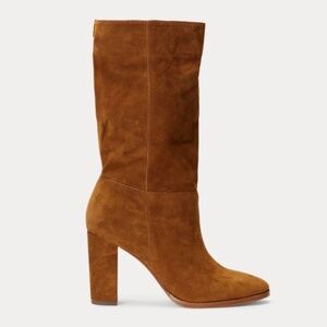 Ralph Lauren Artizan II Suede Heeled Boot Brown Kidsuede SZ 10
